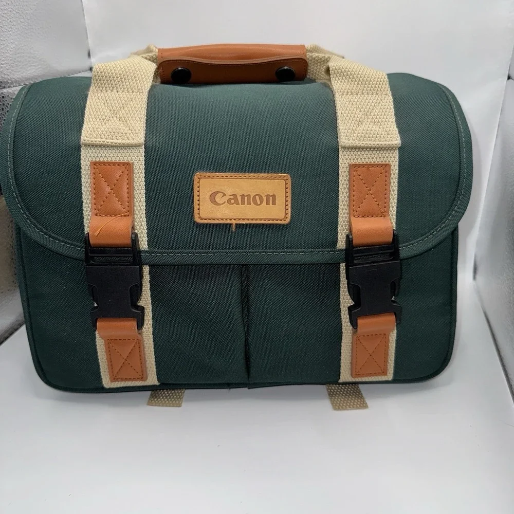 Vintage Canon Canvas Camera Bag Shoulder Bag Green Tan